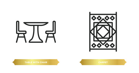 two editable outline icons from furniture concept. thin line icons such as table with chair, carpet vector.