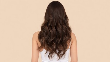 Fototapeta premium Model woman from behind with beautiful long wavy hair, dyed hair, Generative AI