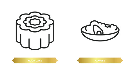 two editable outline icons from food and restaurant concept. thin line icons such as moon cake, congee vector.