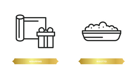 two editable outline icons from food concept. thin line icons such as wrapping, risotto vector.