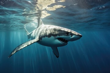 Fototapeta premium sharks eye view of breaching great white in action