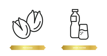 two editable outline icons from food concept. thin line icons such as pistachio, drink water vector.