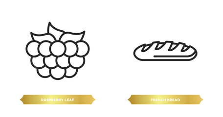 two editable outline icons from food concept. thin line icons such as raspberry leaf, french bread vector.
