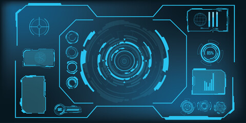 Sci Fi HUD modern futuristic user interface square Frames blocks Set. High tech screen digital hologram window. Technology background with HUD dashboard interface. Vector illustration