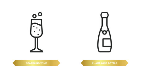Fototapeta premium two editable outline icons from food concept. thin line icons such as sparkling wine, champagne bottle vector.
