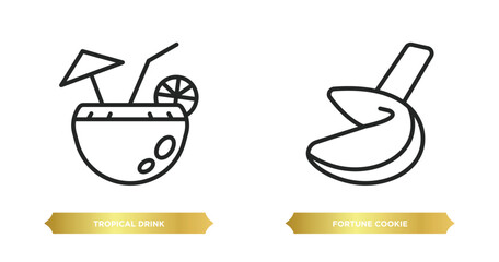 two editable outline icons from food concept. thin line icons such as tropical drink, fortune cookie vector.