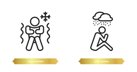 two editable outline icons from feelings concept. thin line icons such as cold human, sad human vector.