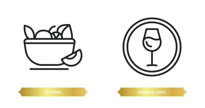 two editable outline icons from food concept. thin line icons such as vitamins, drinking zone vector.