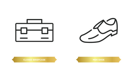 two editable outline icons from fashion concept. thin line icons such as closed briefcase, men shoe vector.