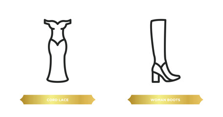 two editable outline icons from fashion concept. thin line icons such as cord lace, woman boots vector.