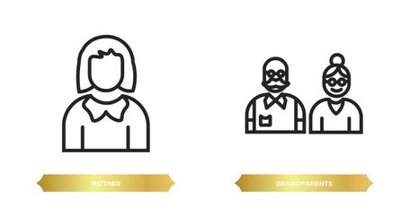 two editable outline icons from family relations concept. thin line icons such as mother, grandparents vector.