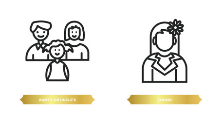 two editable outline icons from family relations concept. thin line icons such as aunt's or uncle's child, cousin vector.