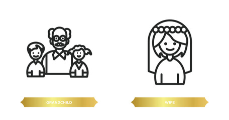 two editable outline icons from family relations concept. thin line icons such as grandchild, wife vector.