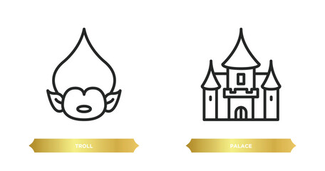 two editable outline icons from fairy tale concept. thin line icons such as troll, palace vector.