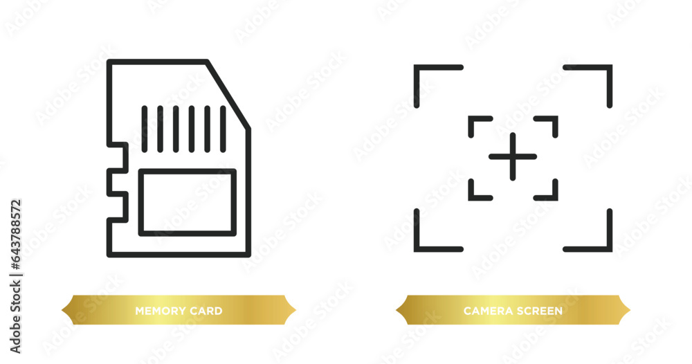 Poster two editable outline icons from electronic stuff fill concept. thin line icons such as memory card, 