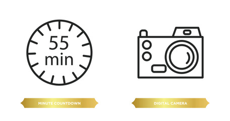 two editable outline icons from electronic stuff fill concept. thin line icons such as minute countdown, digital camera vector.