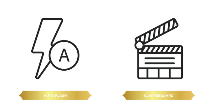 two editable outline icons from electronic stuff fill concept. thin line icons such as auto flash, clapperboard vector.
