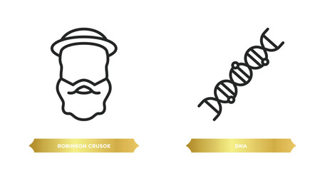 two editable outline icons from education concept. thin line icons such as robinson crusoe, dna vector. - obrazy, fototapety, plakaty
