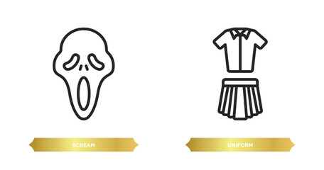 two editable outline icons from education concept. thin line icons such as scream, uniform vector.