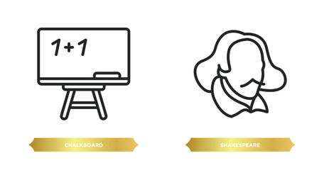 two editable outline icons from education concept. thin line icons such as chalkboard, shakespeare vector.