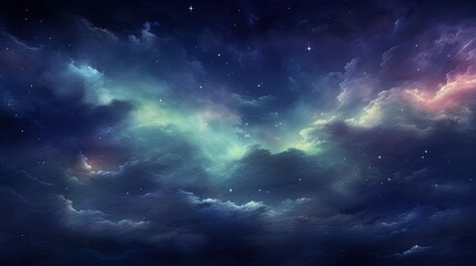  a night sky with stars and clouds and a bright light.  generative ai