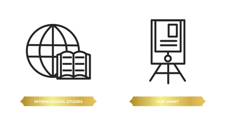 two editable outline icons from education concept. thin line icons such as international studies, flip chart vector.