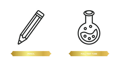two editable outline icons from education concept. thin line icons such as pencil, full test tube vector.