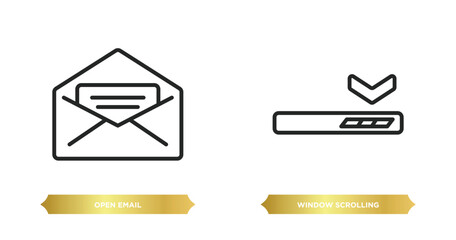 two editable outline icons from education concept. thin line icons such as open email, window scrolling left vector.