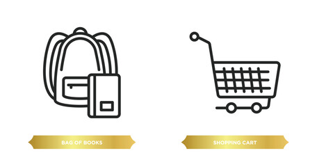 two editable outline icons from education concept. thin line icons such as bag of books, shopping cart vector.