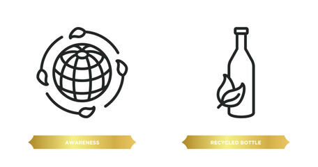two editable outline icons from ecology concept. thin line icons such as awareness, recycled bottle vector.