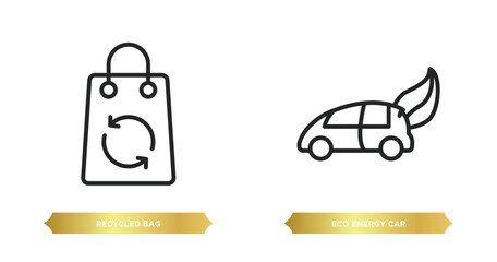 two editable outline icons from ecology concept. thin line icons such as recycled bag, eco energy car vector.