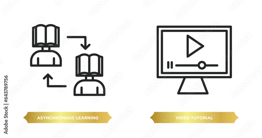 Poster two editable outline icons from e learning and education concept. thin line icons such as asynchrono