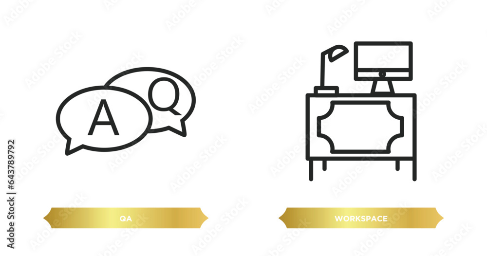Poster two editable outline icons from e learning and education concept. thin line icons such as qa, worksp