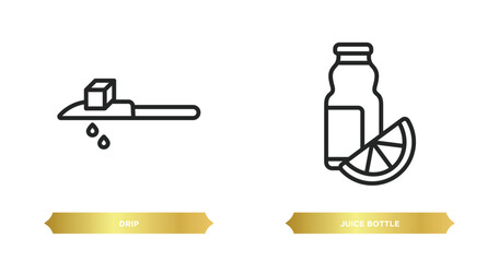 two editable outline icons from drinks concept. thin line icons such as drip, juice bottle vector.