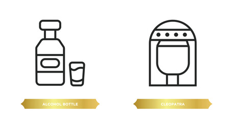 two editable outline icons from desert concept. thin line icons such as alcohol bottle, cleopatra vector. - obrazy, fototapety, plakaty