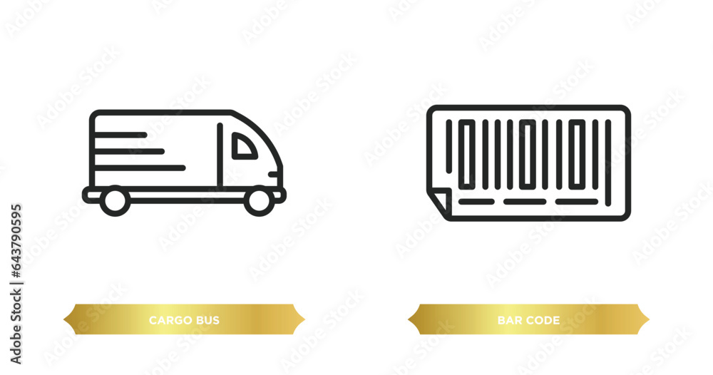 Poster two editable outline icons from delivery and logistic concept. thin line icons such as cargo bus, ba