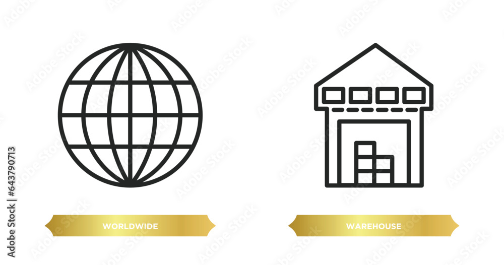 Poster two editable outline icons from delivery and logistic concept. thin line icons such as worldwide, wa