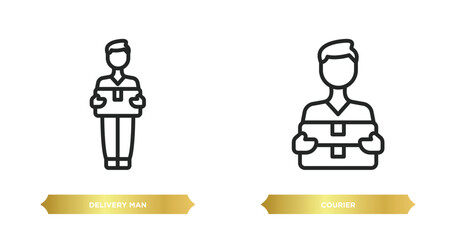 two editable outline icons from delivery and logistic concept. thin line icons such as delivery man, courier vector.