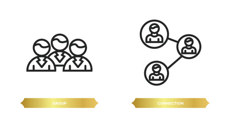 two editable outline icons from customer service concept. thin line icons such as group, connection vector.