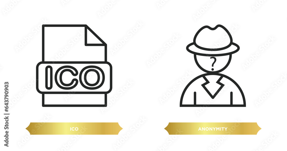 Poster two editable outline icons from blockchain concept. thin line icons such as ico, anonymity vector.