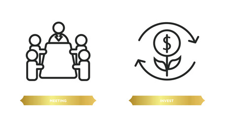 two editable outline icons from blockchain concept. thin line icons such as meeting, invest vector.