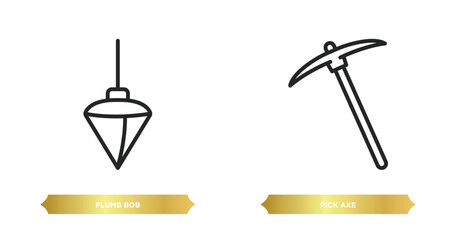two editable outline icons from construction tools concept. thin line icons such as plumb bob, pick axe vector.