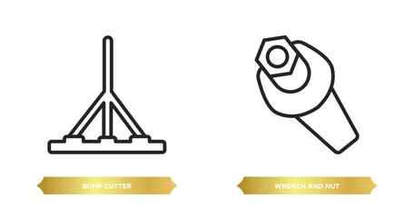 two editable outline icons from construction tools concept. thin line icons such as bump cutter, wrench and nut vector.
