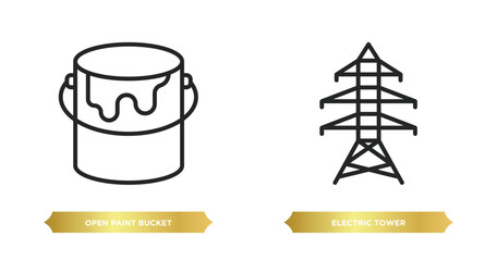 two editable outline icons from construction tools concept. thin line icons such as open paint bucket, electric tower vector.