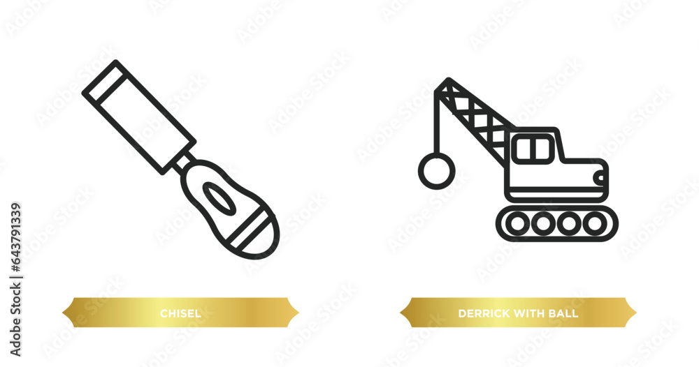 Poster two editable outline icons from construction concept. thin line icons such as chisel, derrick with b
