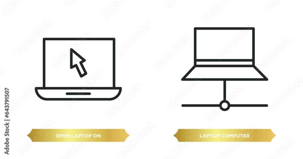Poster two editable outline icons from computer concept. thin line icons such as open laptop on, laptop com