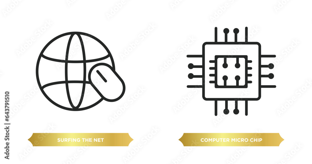 Poster two editable outline icons from computer concept. thin line icons such as surfing the net, computer 