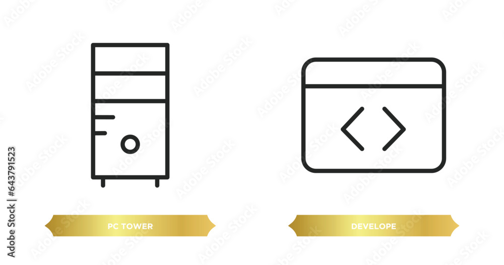 Poster two editable outline icons from computer concept. thin line icons such as pc tower, develope vector.