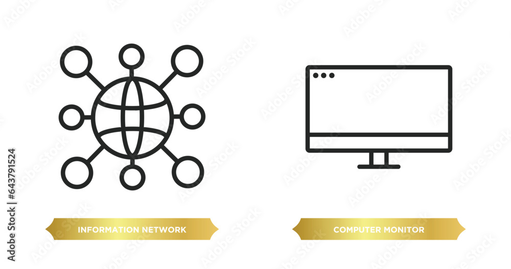 Poster two editable outline icons from computer concept. thin line icons such as information network, compu