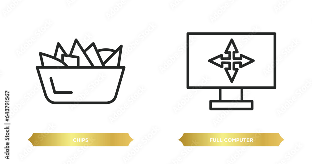 Poster two editable outline icons from computer concept. thin line icons such as chips, full computer vecto